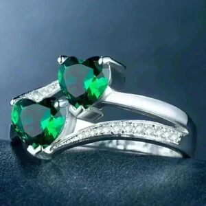 🌸925 Silver Plated Green Heart Cut Emerald Exquisite Ring, GPMB1527